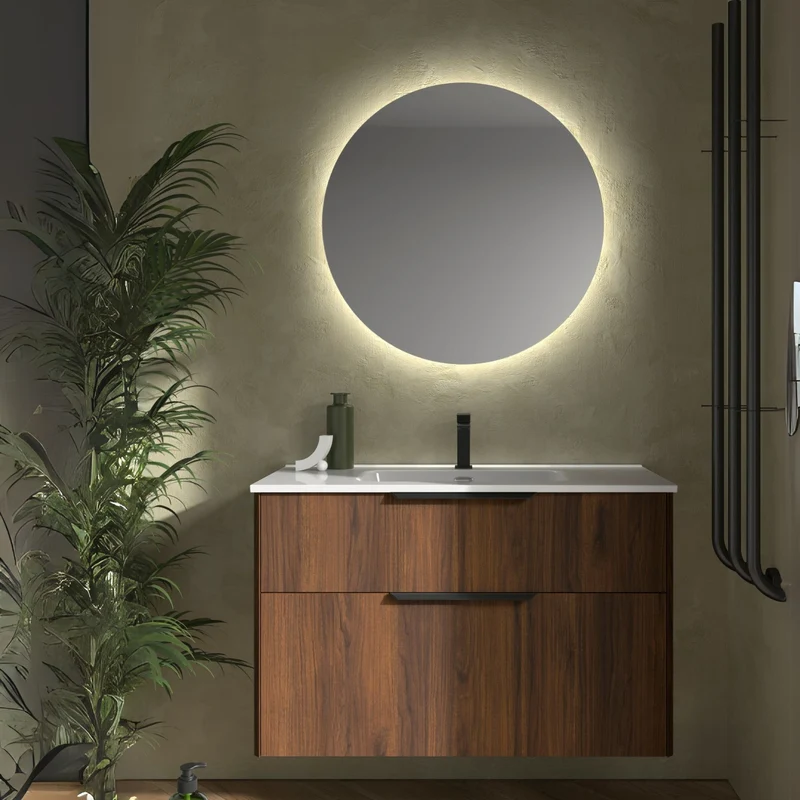 Mueble de baño LUVA 2 Cajones + Lavabo IBON + Espejo NORA | 3 Medidas | Cajón XL