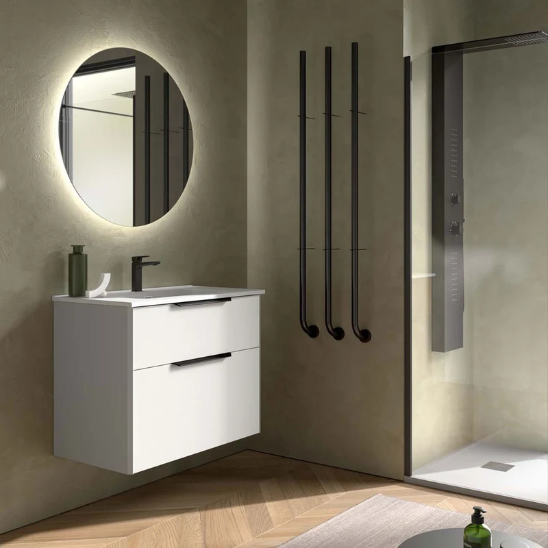 Mueble de baño LUVA 2 Cajones + Lavabo IBON + Espejo NORA | 3 Medidas | Cajón XL