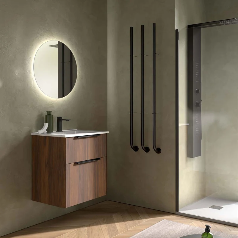 Mueble de baño LUVA 2 Cajones + Lavabo IBON + Espejo NORA | 3 Medidas | Cajón XL