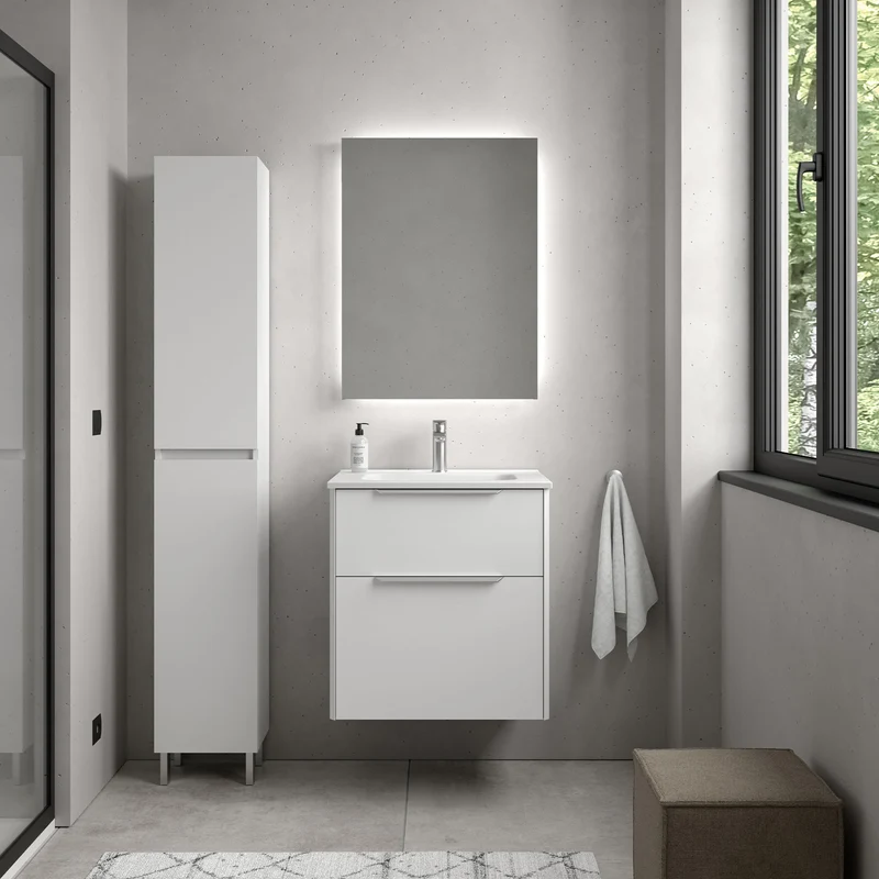 Conjunto LUVA 2 Cajones + Lavabo IBON + Espejo BLOCK | Diseño Arquitectónico | de 60 a 120 cm