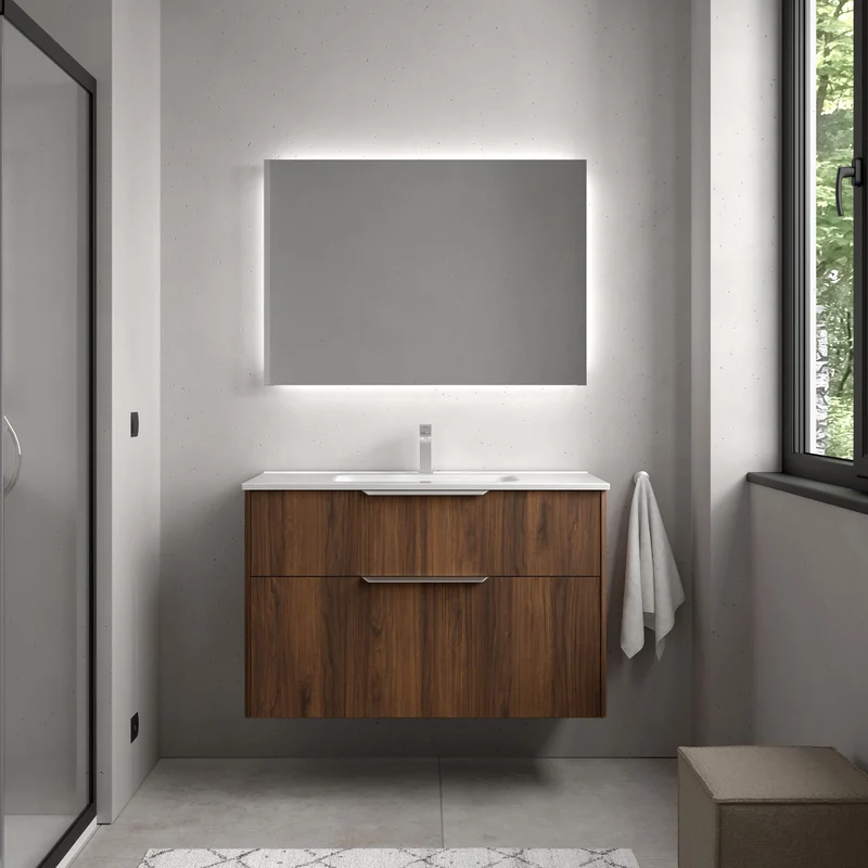 Conjunto LUVA 2 Cajones + Lavabo IBON + Espejo BLOCK | Diseño Arquitectónico | de 60 a 120 cm