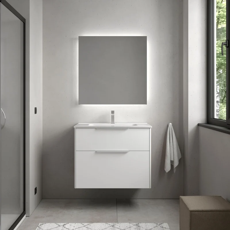 Conjunto LUVA 2 Cajones + Lavabo IBON + Espejo BLOCK | Diseño Arquitectónico | de 60 a 120 cm