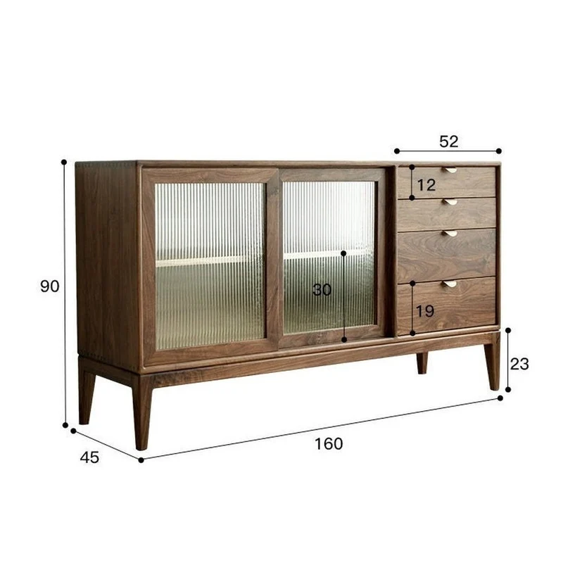 Stellar Japanese Style Solid Walnut Sideboard with Rattan Doors
