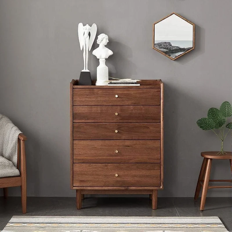 Vertex Minimalist Chest of 5 Drawers Commode Made of Black Walnut Wood