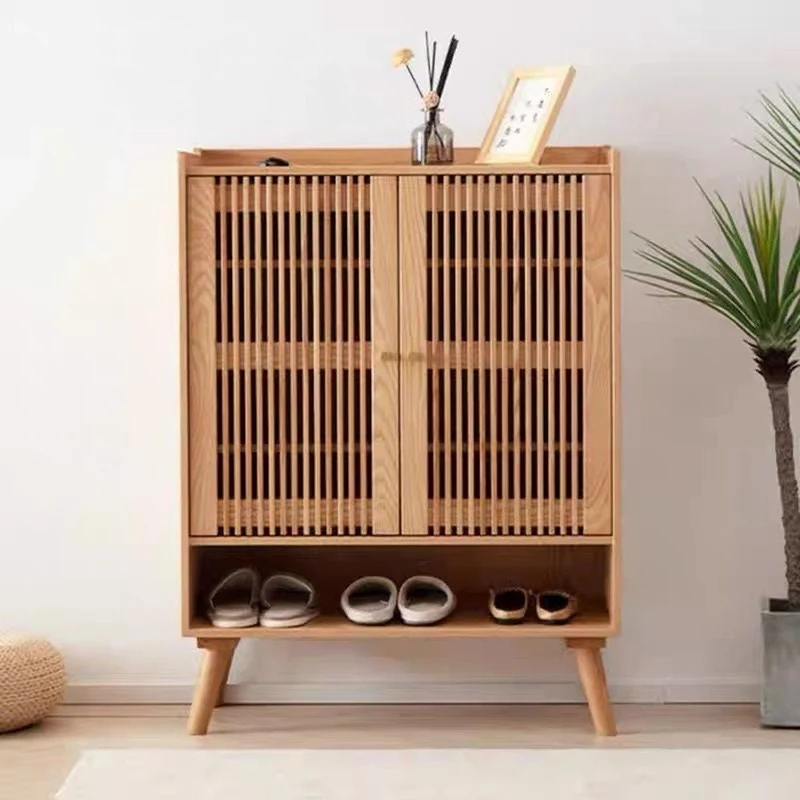 Shoe Cabinet with Removable Shelves - Ash Wood
