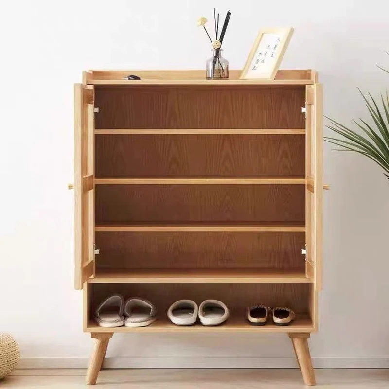 Shoe Cabinet with Removable Shelves - Ash Wood
