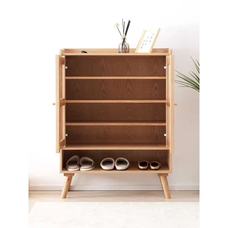 Shoe Cabinet with Removable Shelves - Ash Wood