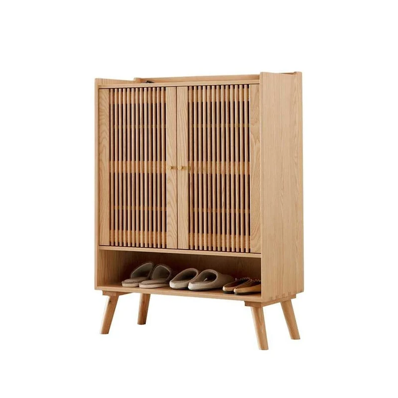 Shoe Cabinet with Removable Shelves - Ash Wood