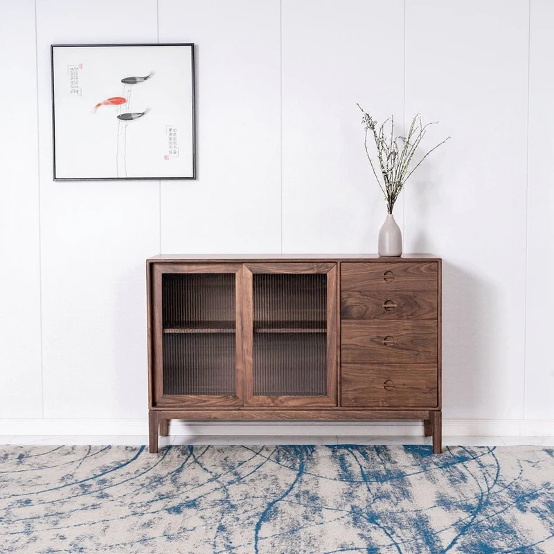 Solid Walnut Wood Storage Cupboard With 4 Drawers