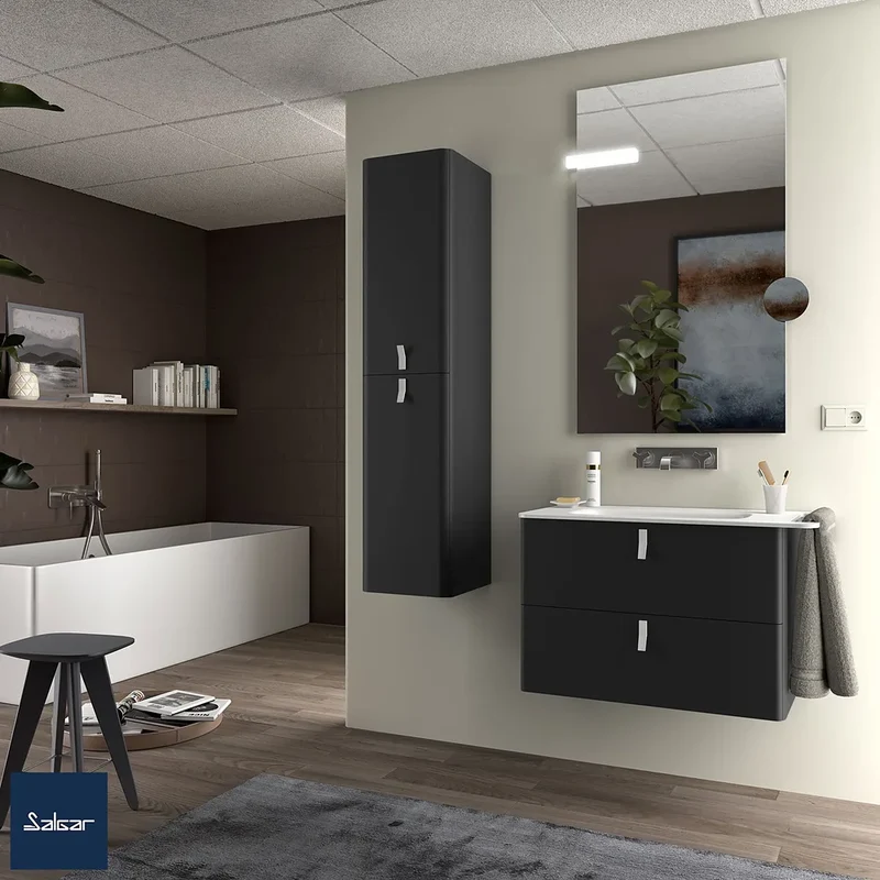 Mueble de Baño Suspendido con Lavabo y 2 Cajones Salgar Uniiq 80 cm Negro Mate