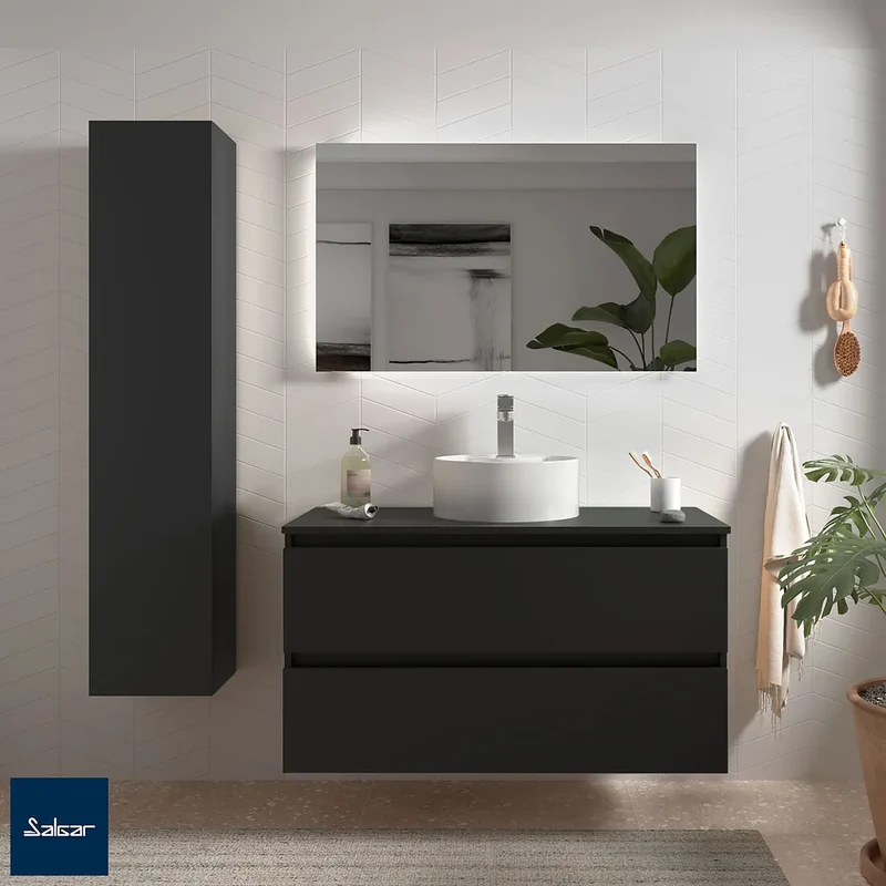 Mueble de Baño Suspendido con Encimera Salgar Bequia Negro Mate