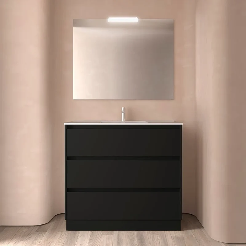 Mueble de Baño con Lavabo y 3 Cajones Salgar Noja 100 cm Negro Satinado