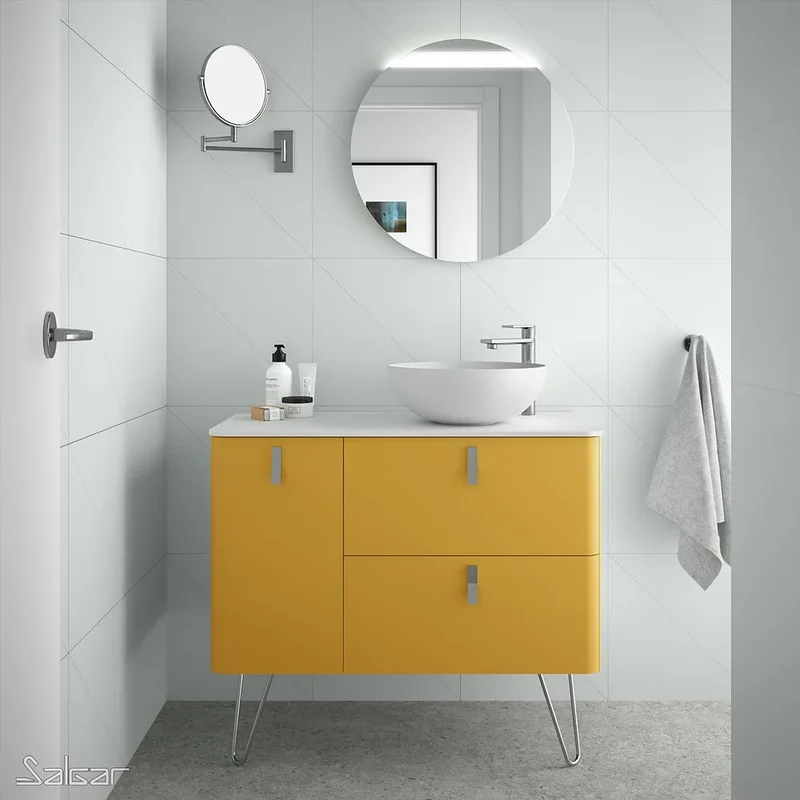 Mueble de Baño con Patas Lavabo sobre Encimera Salgar Uniiq 120 cm Amarillo Sol