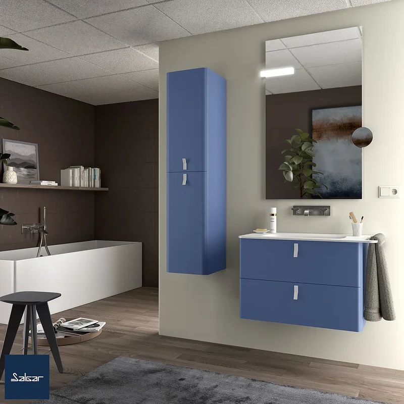 Mueble de Baño Suspendido con Lavabo y 2 Cajones Salgar Uniiq 80 cm Azul