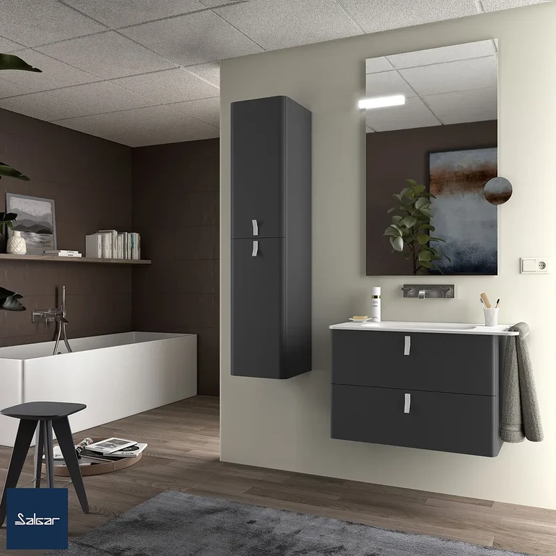 Mueble de Baño Suspendido con Lavabo y 2 Cajones Salgar Uniiq 80 cm Gris Antracita