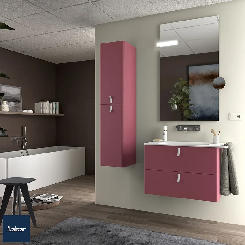 Mueble de Baño Suspendido con Lavabo y 2 Cajones Salgar Uniiq 80 cm Granate
