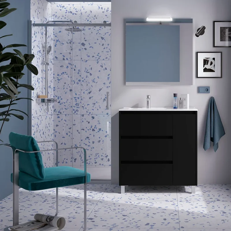 Mueble de Baño 3 Cajones Salgar Noja Negro Satinado