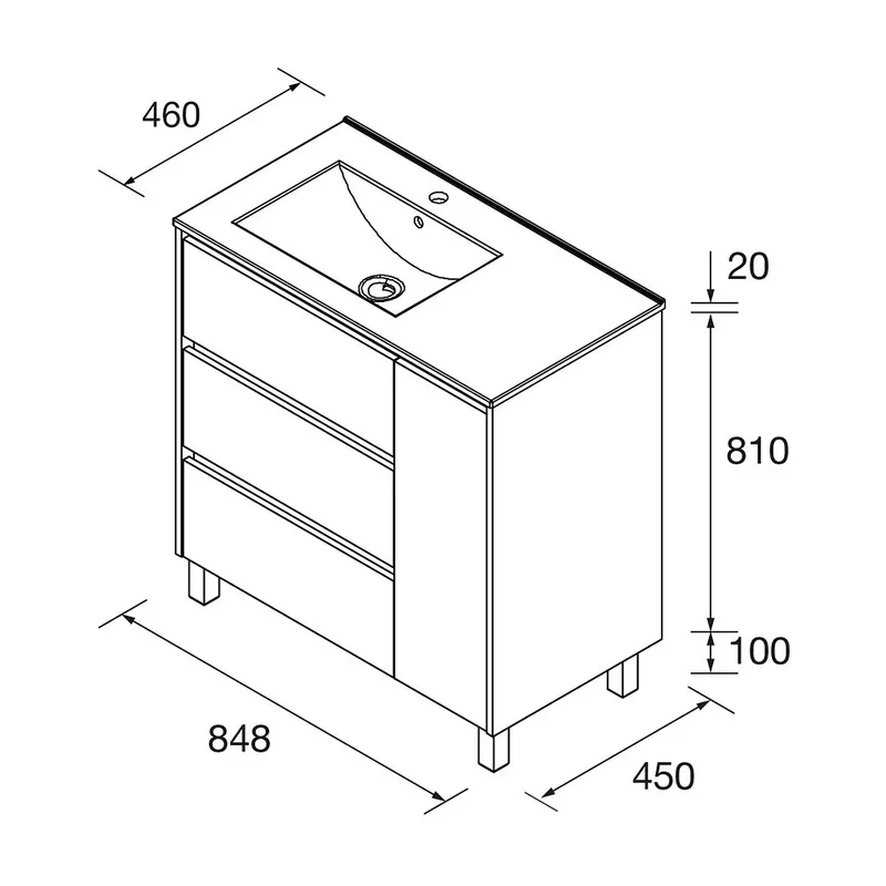 Mueble de Baño 3 Cajones Salgar Noja Negro Satinado