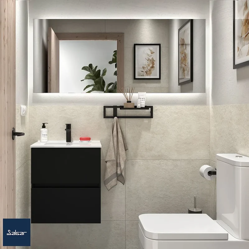Mueble de Baño Suspendido con Lavabo y 2 Cajones Salgar Fussion Line Negro Mate
