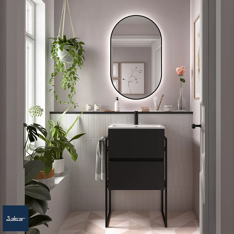 Mueble de Baño Suspendido con Lavabo y 2 Cajones Salgar Fussion Line Negro Mate