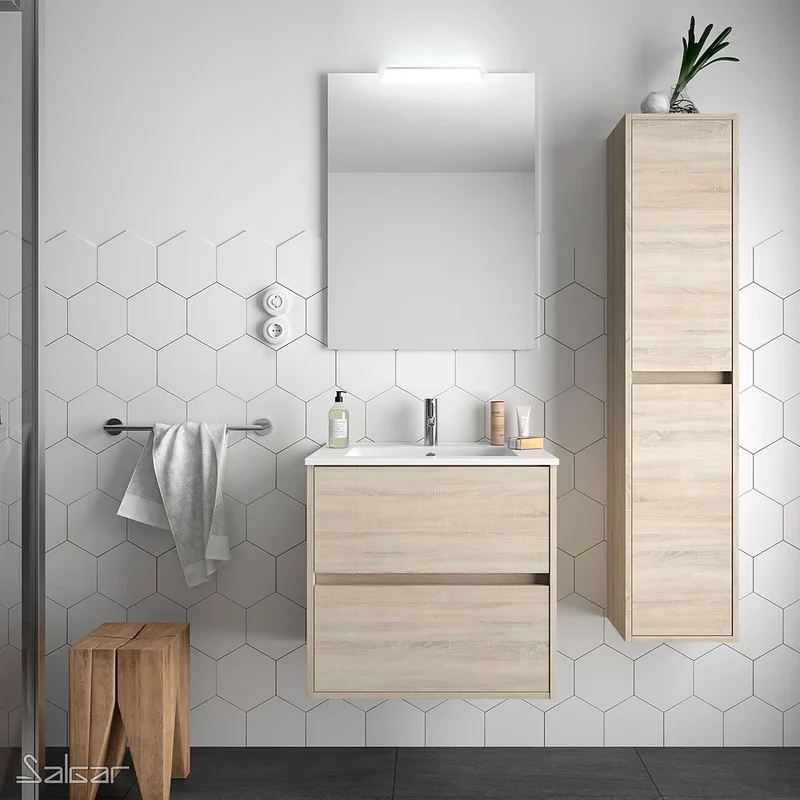 Mueble de Baño con Lavabo y 2 Cajones Salgar Noja 70 cm Roble Natural