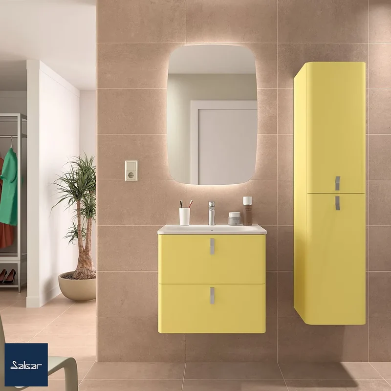 Mueble de Baño Suspendido con Lavabo y 2 Cajones Salgar Uniiq 60 cm Amarillo Paja