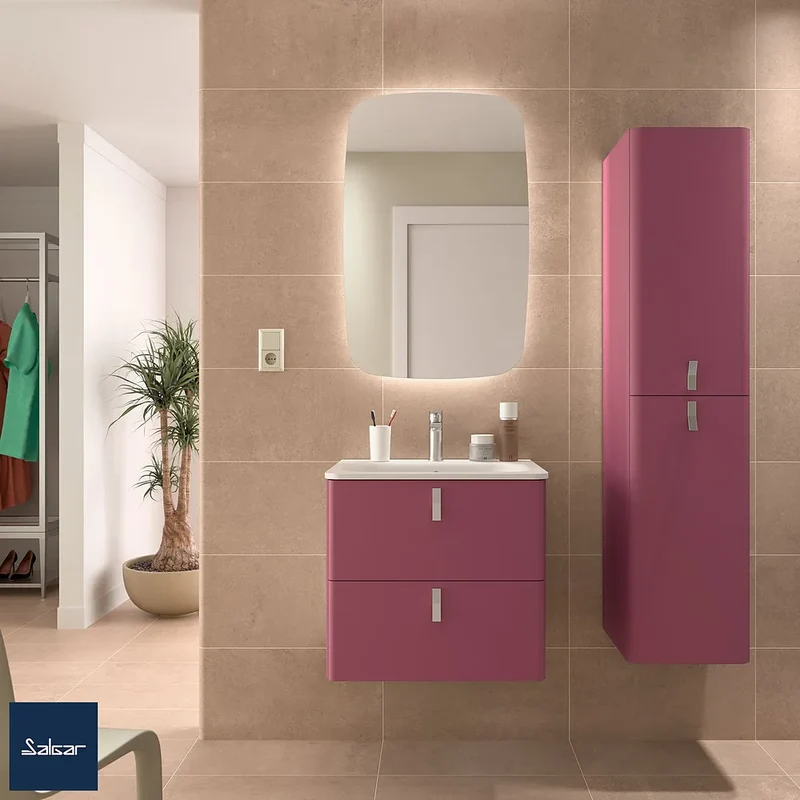 Mueble de Baño Suspendido con Lavabo y 2 Cajones Salgar Uniiq 60 cm Granate