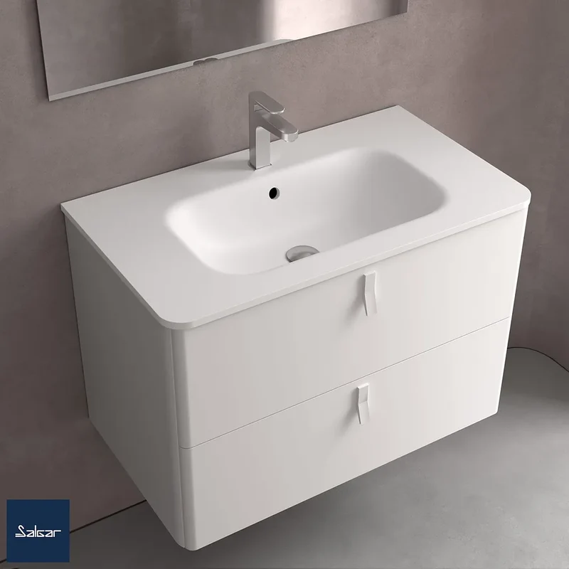 Mueble de Baño Suspendido con Lavabo y 2 Cajones Salgar Uniiq 60 cm Granate