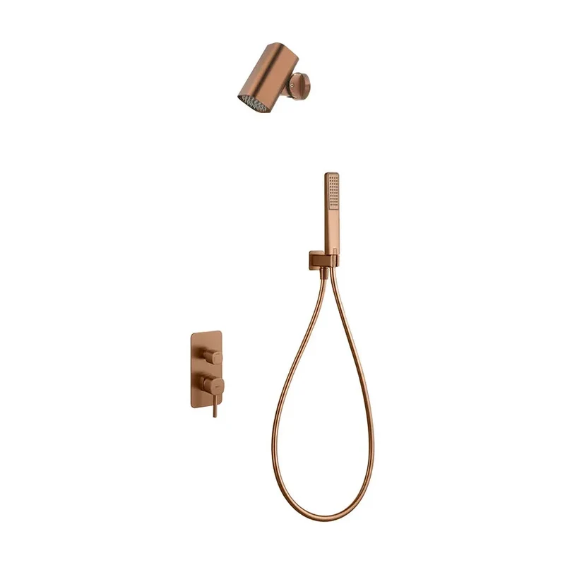 Conjunto Ducha Monomando Empotrado Toscana Con Rociador Tube Imex Oro rosa cepillado