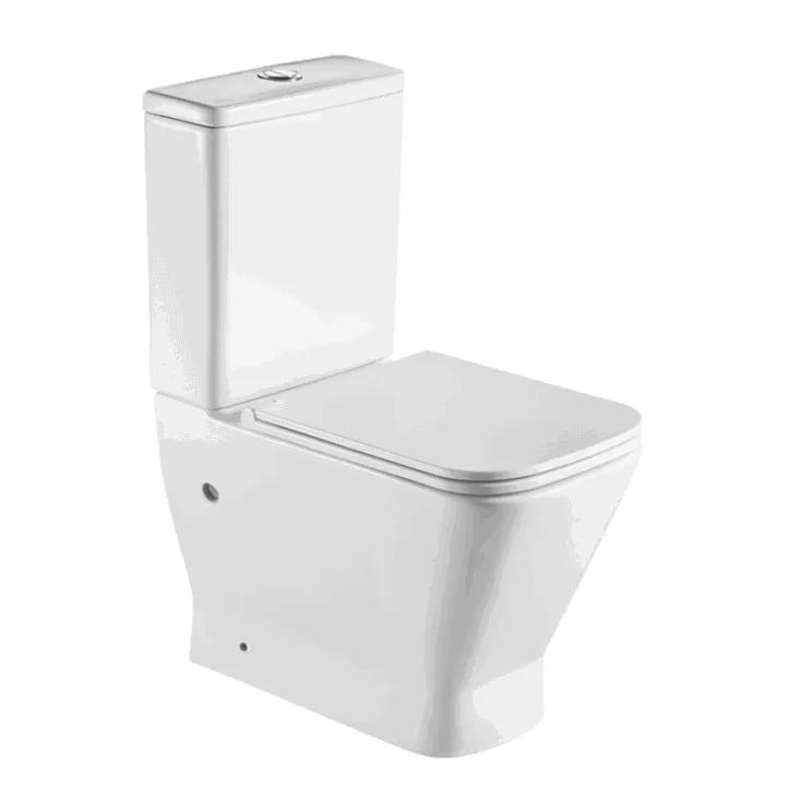 Inodoro Rimless compacto adosado a pared de porcelana sanitaria blanco brillo con salida dual RHODAS de Aquore