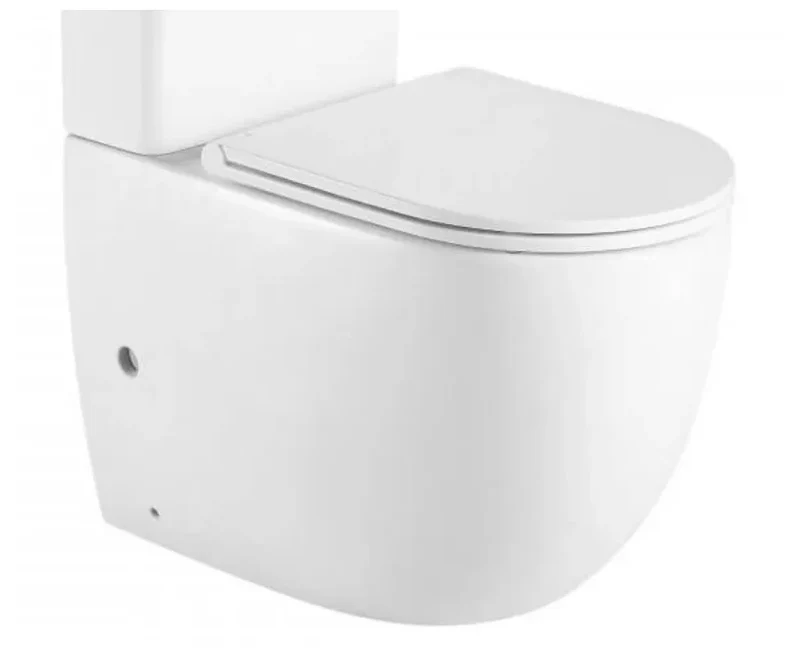 Inodoro Rimless adosado a pared de porcelana sanitaria blanco brillo con salida dual Génova de Aquore