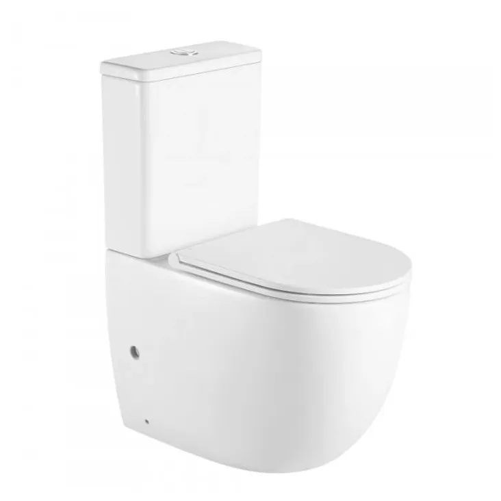 Inodoro Rimless adosado a pared de porcelana sanitaria blanco brillo con salida dual Génova de Aquore