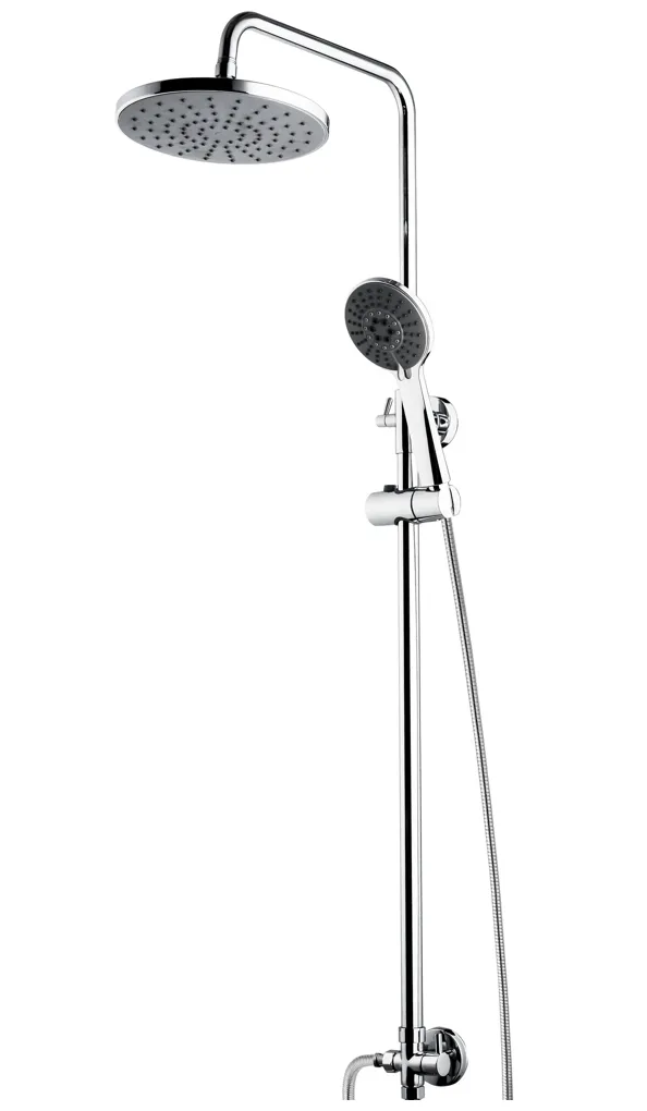 Set de ducha cromado con tubo telescópico regulable y barra de acero inoxidable tres funciones Elm de Aquore