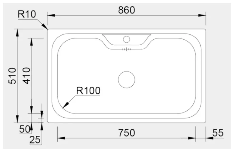 Fregadero de cocina de un seno rectangular de acero inoxidable sobre encimera Big One de Aquore