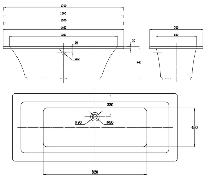 Bañera acrílica blanca encastrable de diseño clásico Ártico de Aquore