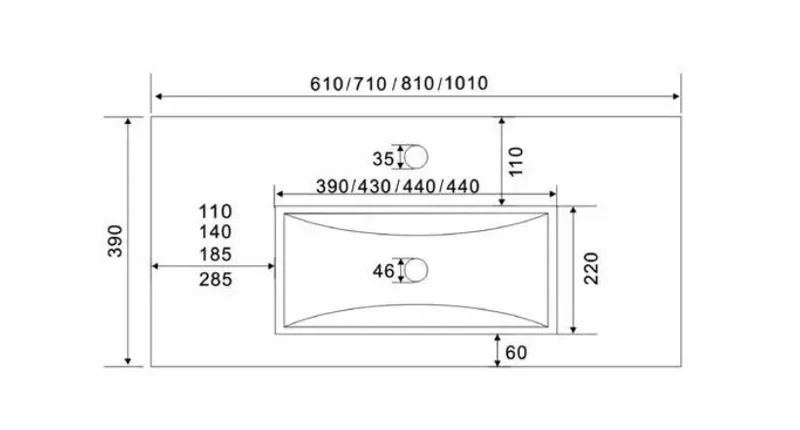 Lavabo blanco integral ceramico con seno central y rebosadero ECO de Aquore