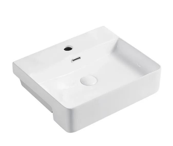 Lavabo semiencastre para encimera ceramica blanco con rebosadero Aquore Riff 50 M