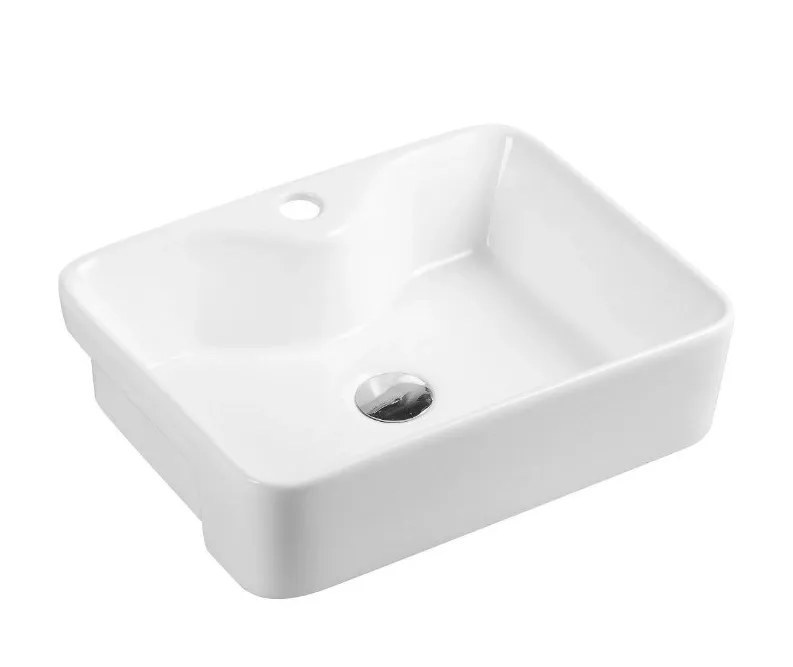 Lavabo semiencastre para encimera ceramico blanco minimalista Riff 48 M de Aquore