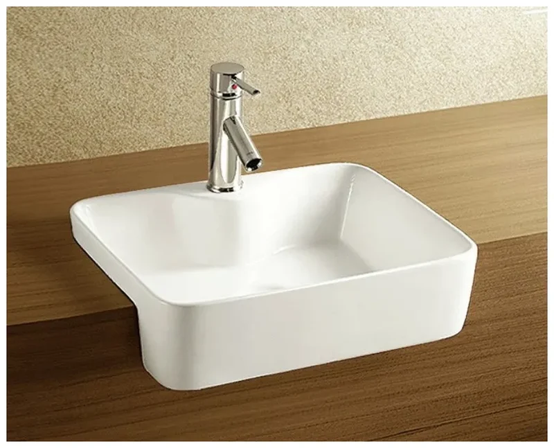 Lavabo semiencastre para encimera ceramico blanco minimalista Riff 48 M de Aquore