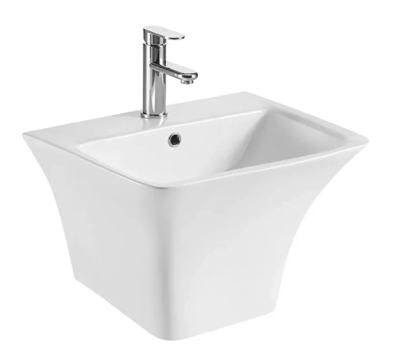Lavabo suspendido blanco de ceramica con semipedestal curvo con rebosadero Zento 53 de Aquore