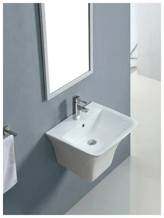 Lavabo suspendido blanco de ceramica con semipedestal curvo con rebosadero Zento 53 de Aquore