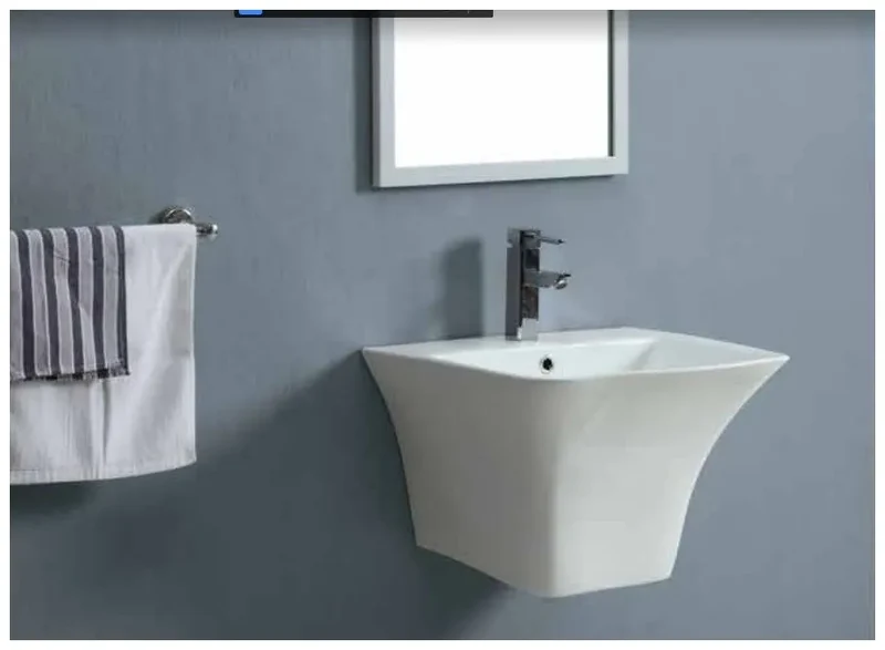Lavabo suspendido blanco de ceramica con semipedestal curvo con rebosadero Zento 53 de Aquore