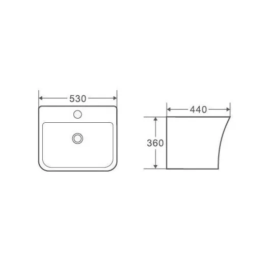 Lavabo suspendido blanco de ceramica con semipedestal curvo con rebosadero Zento 53 de Aquore