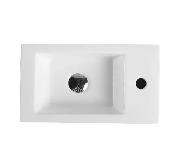 Lavabo suspendido rectangular blanco de cerámica con grifería lateral MINI 45 R de Aquore