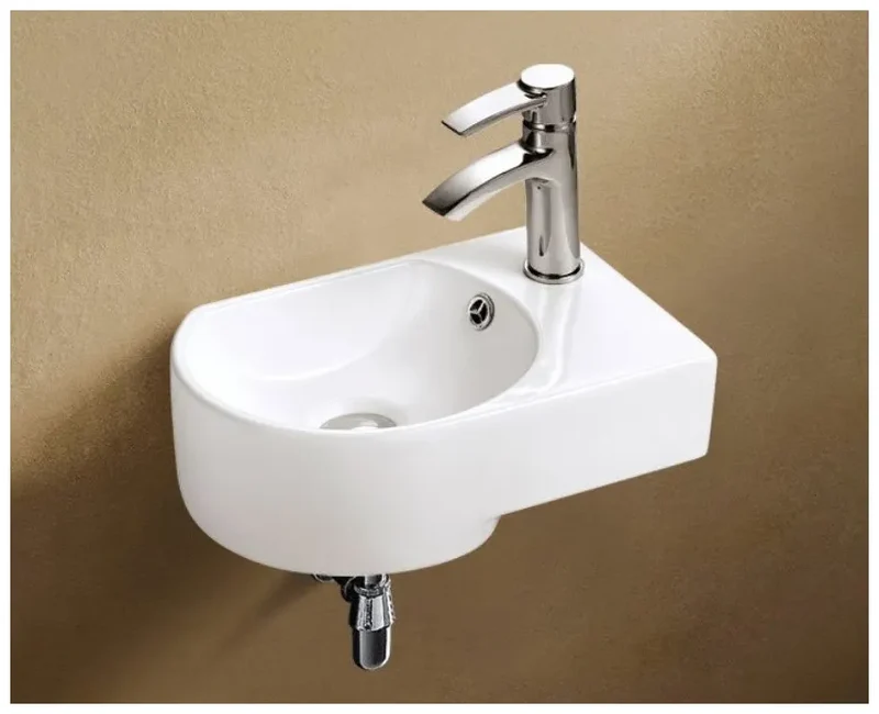 Lavabo suspendido compacto blanco de cerámica con rebosadero y orificio lateral MINI 41 R de Aquore