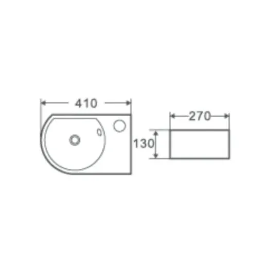 Lavabo suspendido compacto blanco de cerámica con rebosadero y orificio lateral MINI 41 R de Aquore