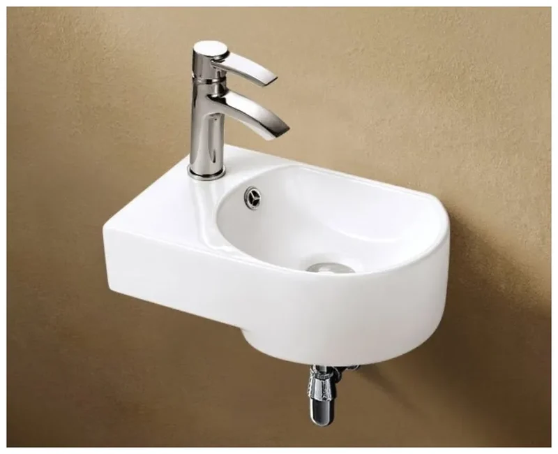 Lavabo suspendido blanco de ceramica con rebosadero y orificio para grifería de fijación a pared Mini 41 L de Aquore