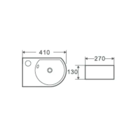 Lavabo suspendido blanco de ceramica con rebosadero y orificio para grifería de fijación a pared Mini 41 L de Aquore