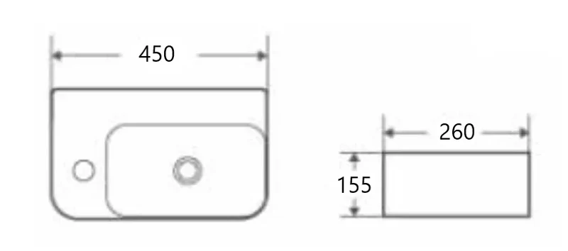 Lavabo suspendido rectangular ceramico blanco con rebosadero y orificio lateral a pared Mini 28 L de Aquore