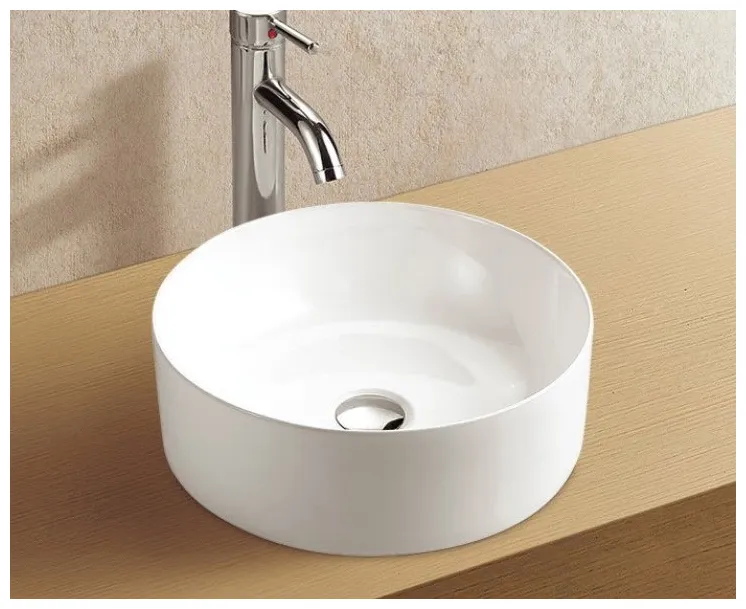 Lavabo sobreencimera blanco redondo de cerámica acabado liso Spin 41 de Aquore